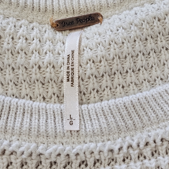 Free People Open Shoulder Waffle Knit Cream Sweater Size Large - Picture 10 of 13